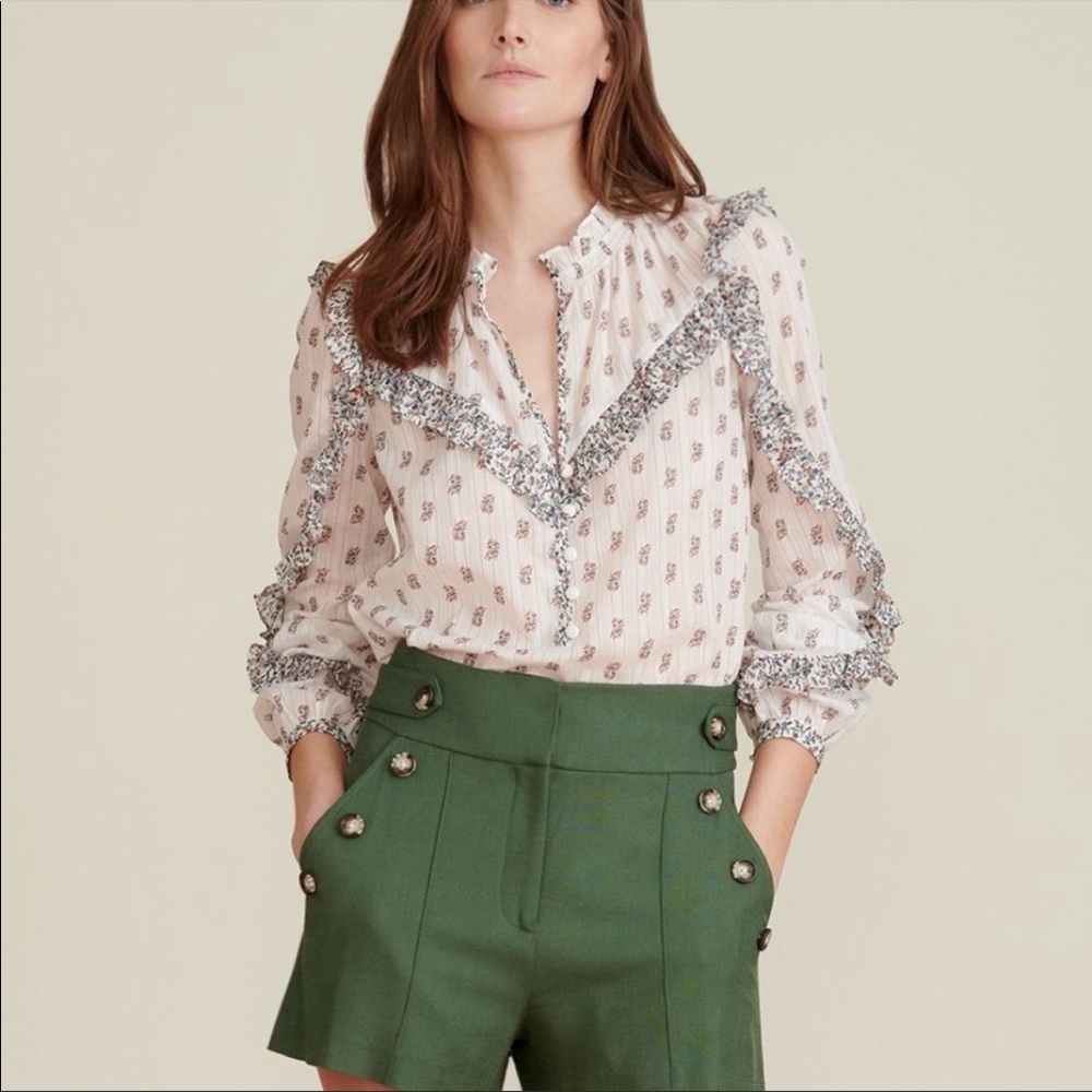 NWT Veronica Beard Abra Stamped Floral Top White Blouse - Picture 2 of 15